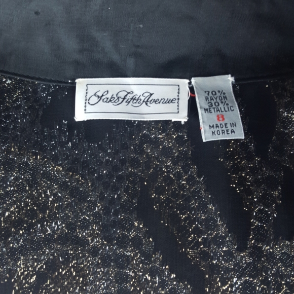 VTG SAKS FIFTH AVE METALLIC BLACK GOLD BLOUSE SZ 8 - Picture 6 of 6